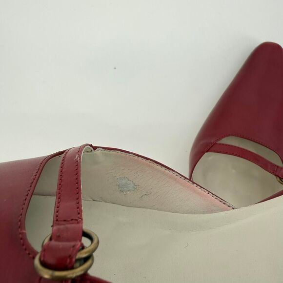 Lauren Ralph Lauren Red Leather Pointed Toe Kitten Heel Mules Size 10B - Picture 5 of 8